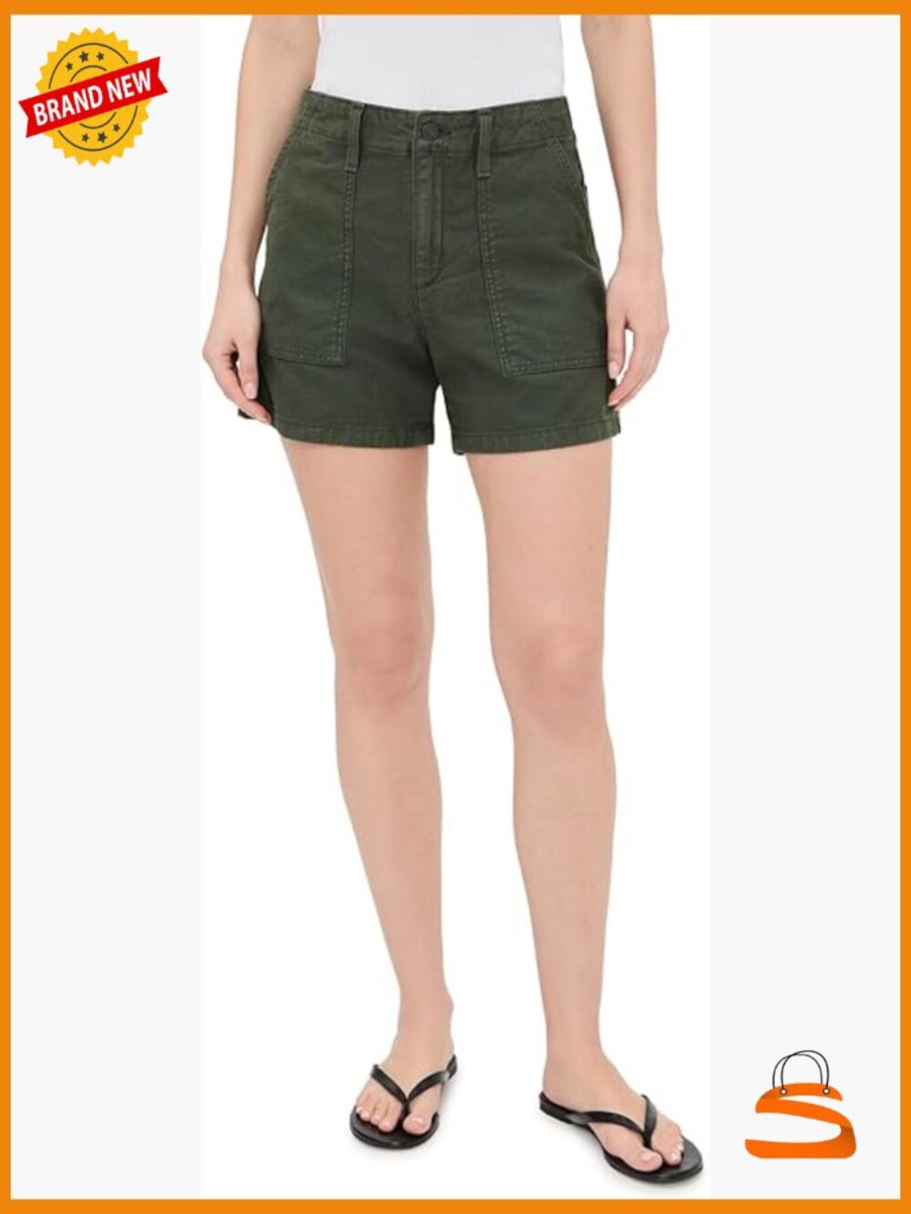 High Rise Denim Jean Shorts with Raw Hem 5-Pocket